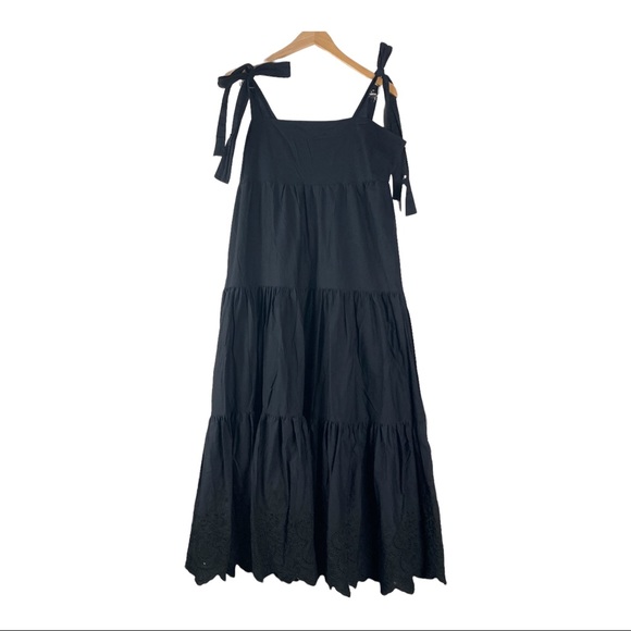 NWT JASON WU Black Tiered Shoulder Tie Maxi Dress Embroidered Size XL - Picture 2 of 16
